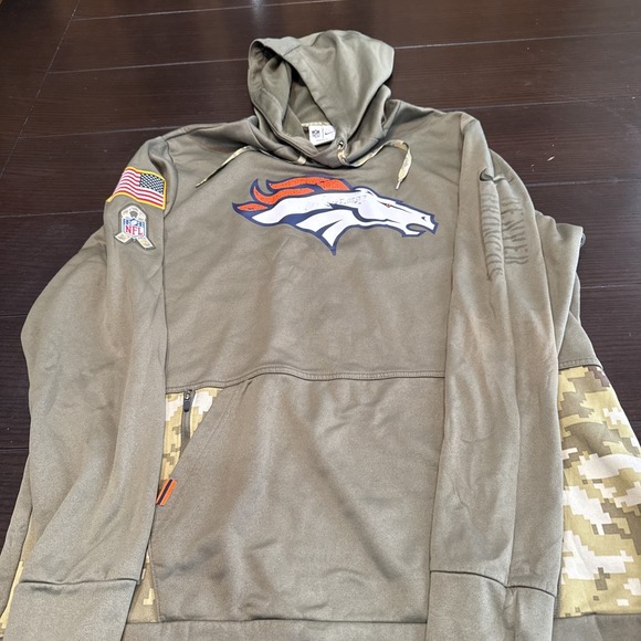 Nike Other - Nike Denver Broncos Salute to Service Hoodie Mens XL Olive Green Pullover Camo